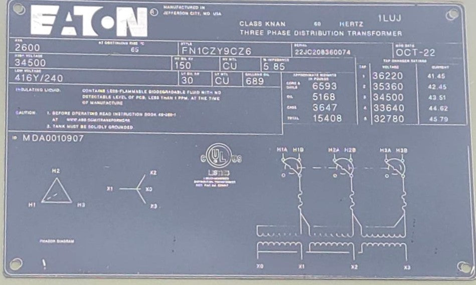 Eaton 2.6 MVA Transformers