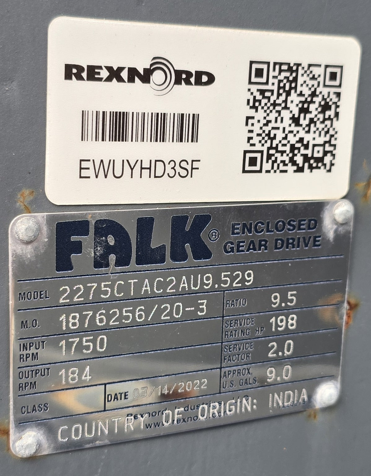 NEW Falk / Rexnord CT-Series Gear Drive (Model 2275CTAC2AU9.529) – 198 HP, 9.5 Ratio