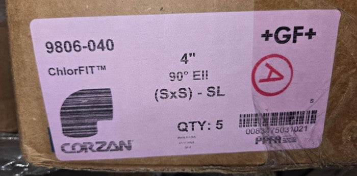 NEW Bulk Surplus: +GF+ 4" Corzan CPVC 90° Elbows (Sch 80) – Model 9806-040