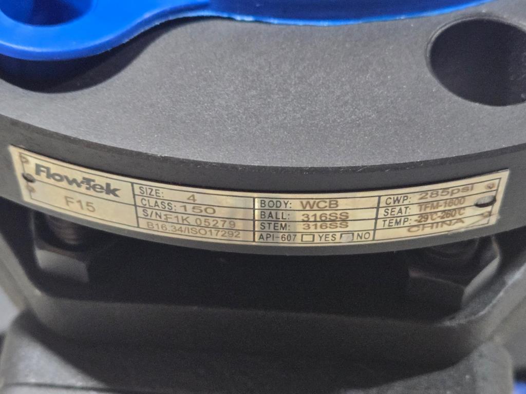 NEW Flow-Tek F15 Series 4" Flanged Ball Valve - Carbon Steel / 316SS, Fire Safe (API 607) - Class 150
