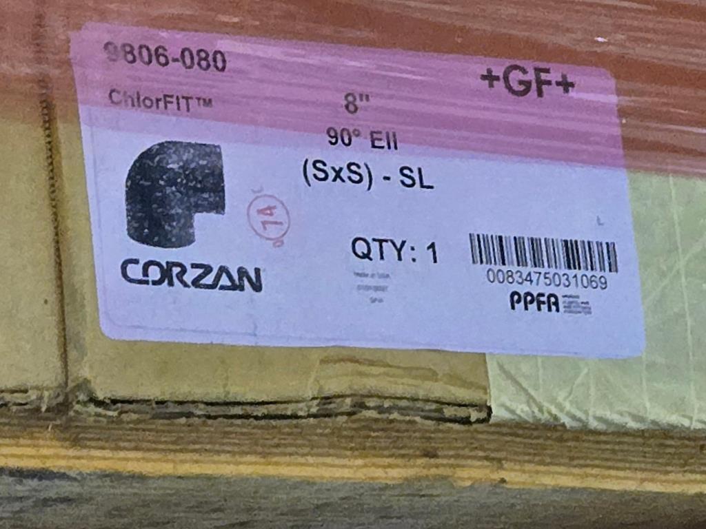 NEW Surplus: +GF+ 8" Corzan CPVC 90° Elbow (Sch 80) ChlorFIT – Model 9806-080