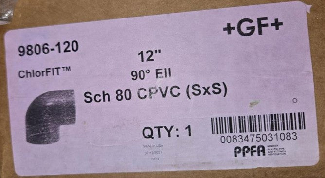 NEW Surplus: +GF+ 12" Corzan CPVC 90° Elbows (Sch 80) – Model 9806-120