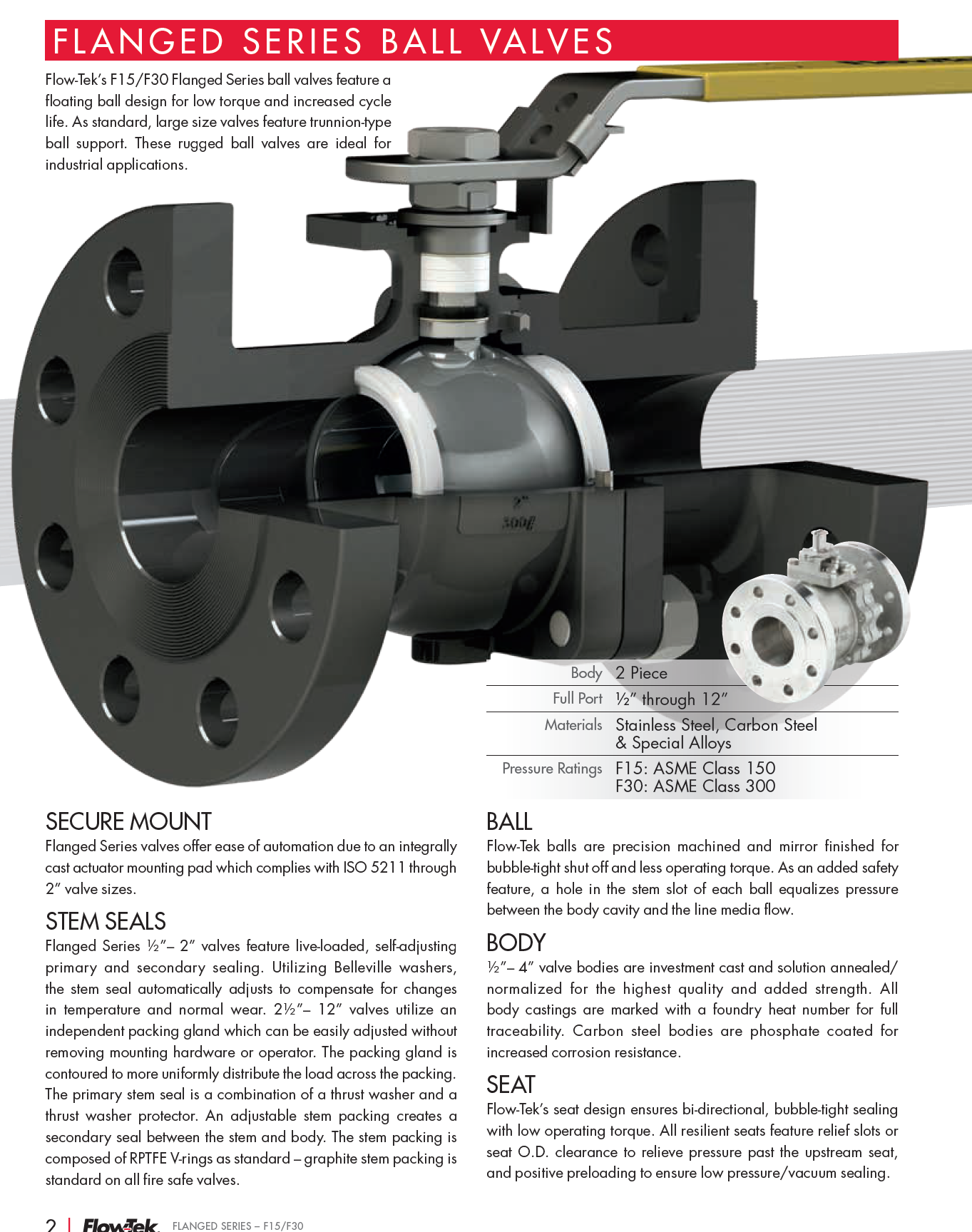NEW Flow-Tek F15 Series 4" Flanged Ball Valve - Carbon Steel / 316SS, Fire Safe (API 607) - Class 150